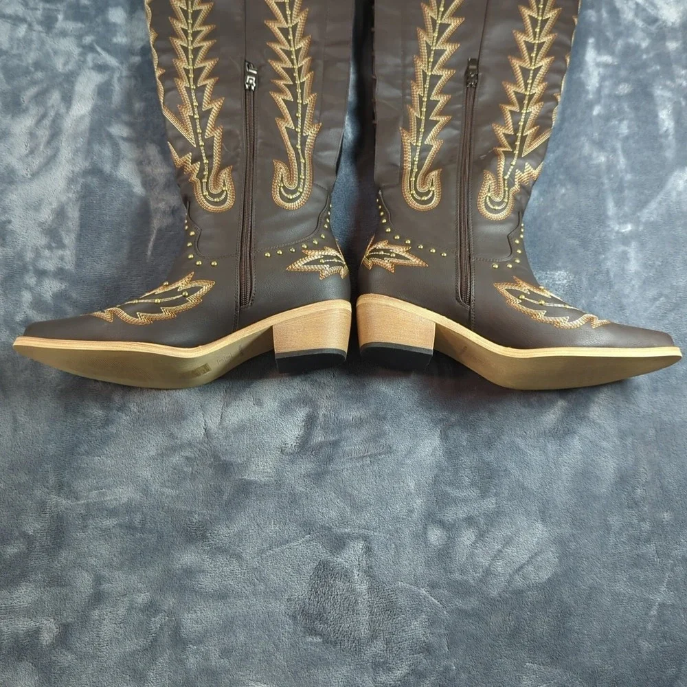 Women Thigh High Over the Knee Boot Size 10 Side Zipper Embroidery Cowgirl Boot